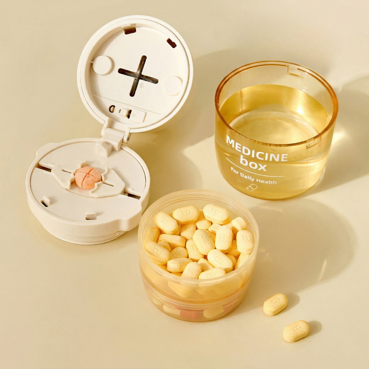 4-in-1 Pill Case, Cutter & Grinder with Water Cup